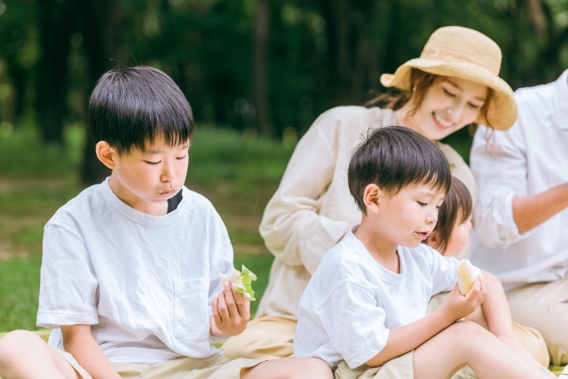 公園でお弁当を楽しむ家族