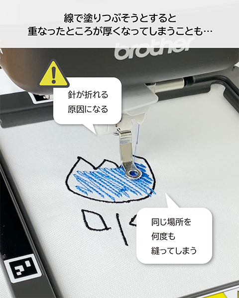 適当な線の塗りつぶしは針が折れる原因にもなります